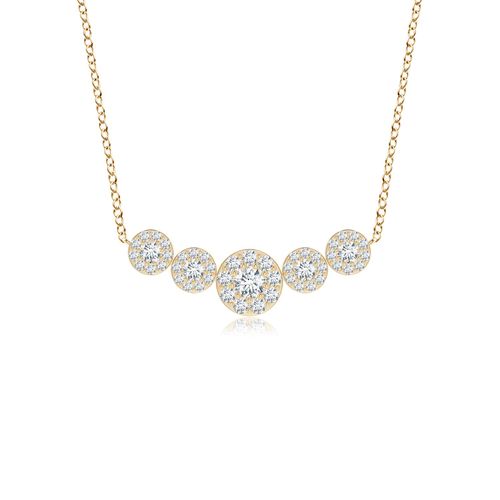 Angara 1.01 Carats Graduated Five Stone Diamond Halo Necklace in 14K Yellow Gold