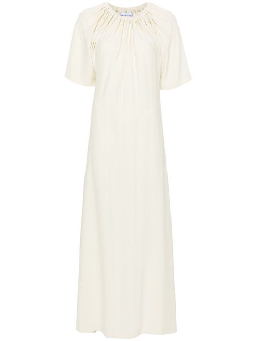 Gathered-neckline crepe maxi dress - White