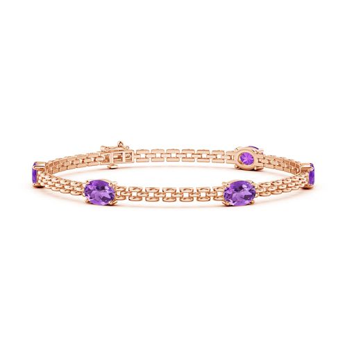Angara 3.5 Carats Five Stone Oval Amethyst Station Link Bracelet in 14K Rose Gold