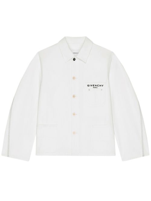 Classic Collar Cotton Jacket with Chest Embroidery & Contrasting Stitching