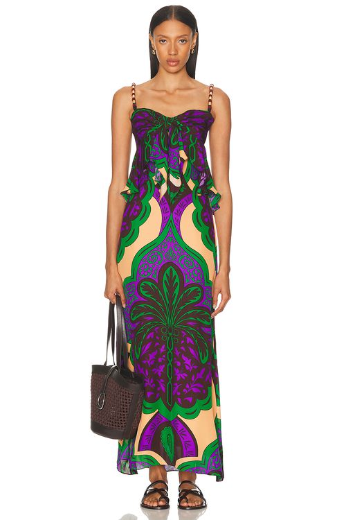 Johanna Ortiz Quisiera Ser Maxi Dress in Palma Sevillana  Emerald  Purple  & Salmon - Purple.  4 also in