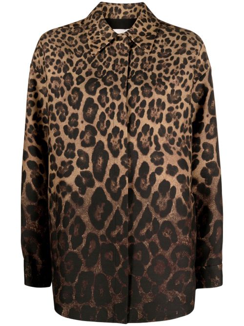 Leopard-print shirt jacket - Brown