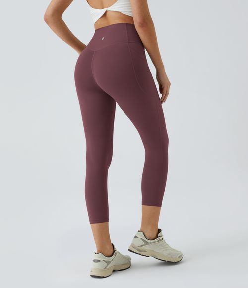 UltraSculpt™ SoCinched High Waisted Tummy Control Pocket Shaping Training Capri Leggings  - Evening Red
