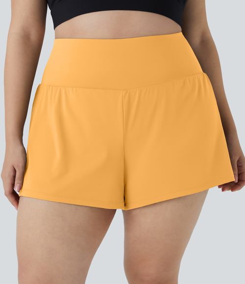 Pocket Plus Pocket 2-in-1 Gym Plus Size Shorts 2.5'' Gym Short - Warm Apricot
