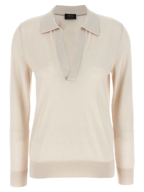 Cashmere-Silk Blend Polo Shirt — Beige