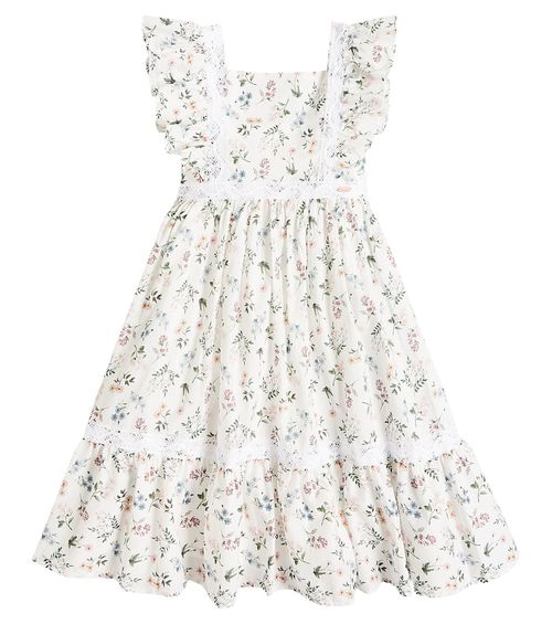 Patachou Floral lace-trimmed cotton-blend dress