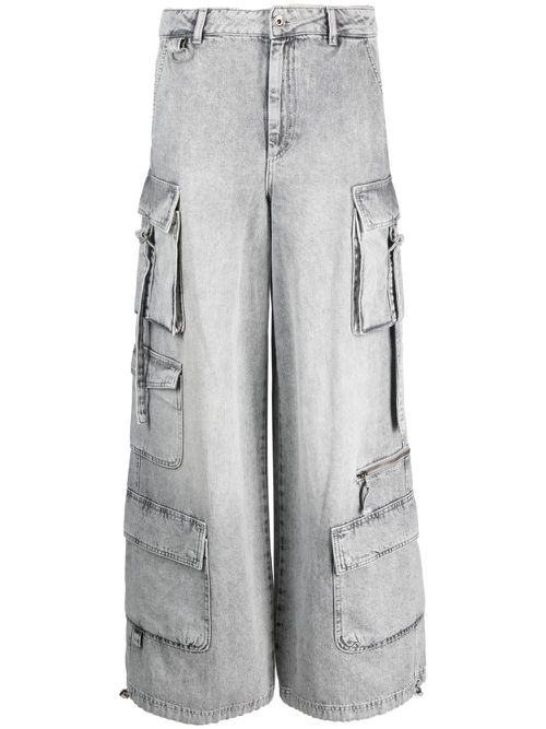High-waisted cotton cargo trousers - Grey
