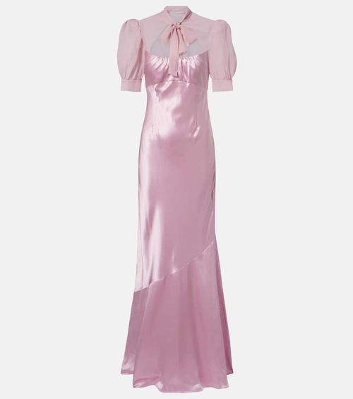 Tie-neck silk satin gown