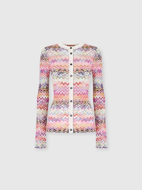 Missoni - Slim-fit crewneck buttoned cardigan, Women, Pink & Multicoloured