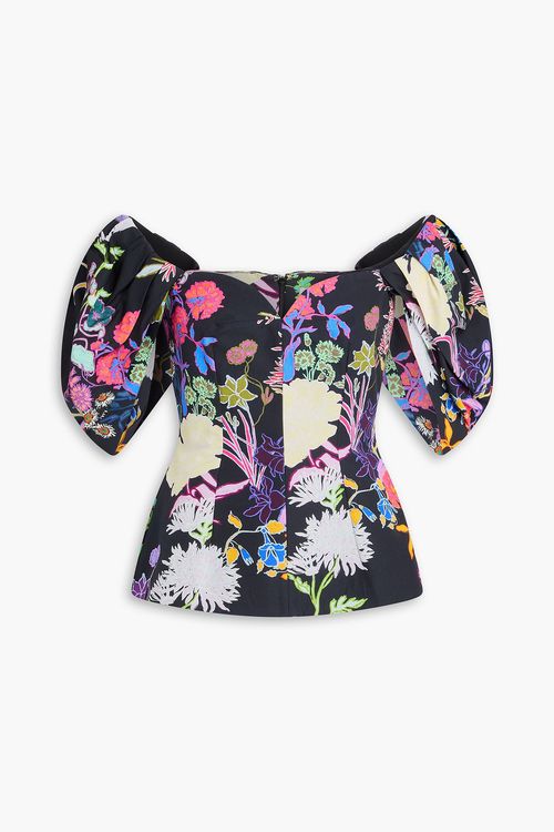 Briony off-the-shoulder floral-print taffeta top - Black - UK 6