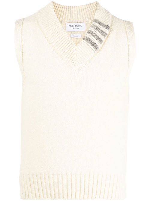 4-Bar stripe knit vest - White
