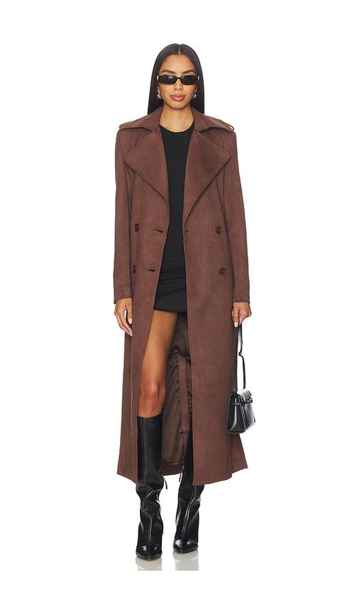 Bardot Kira Faux Suede Trench Coat in Brown. Größe 8. Also