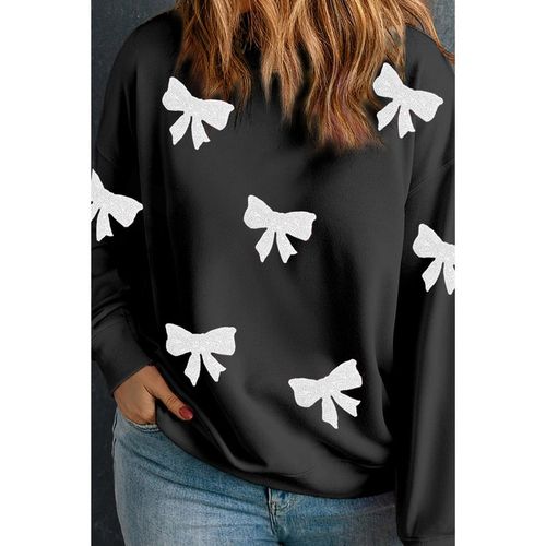 Black Bow Pattern Drop Shoulder Plus Size Sweatshirt Women