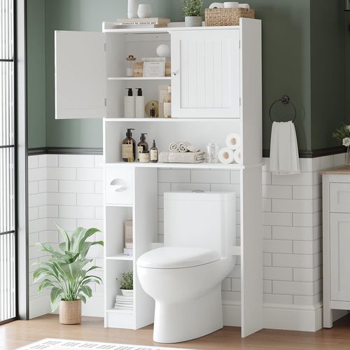 Garvee Over The Toilet Storage Cabinet with Magnetic Doors and Paper Holder, White