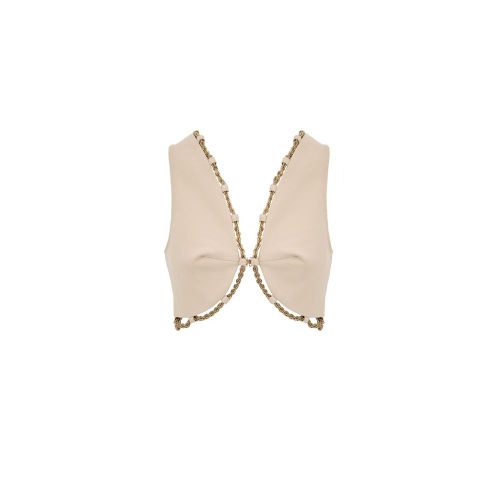 Gold Chain-Trimmed Cotton Vest — Beige