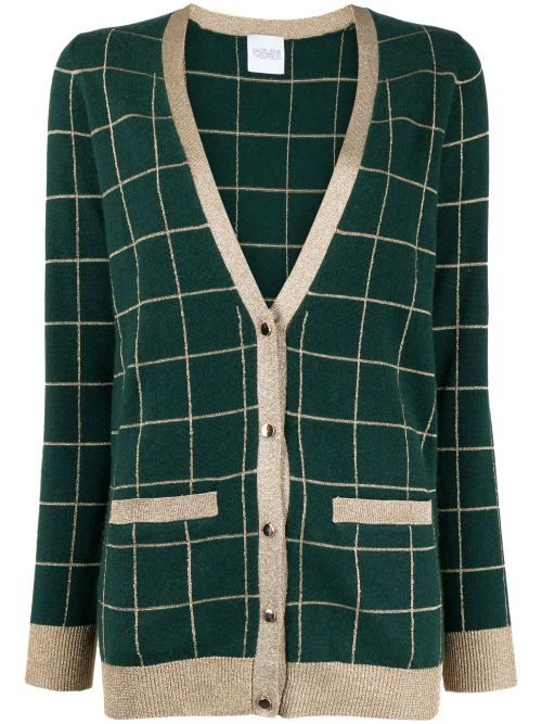 Check-pattern V-neck cardigan - Green