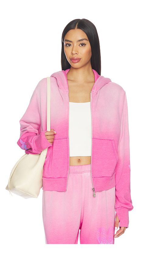 Lauren Moshi Butterfly Heart Crop Zip Hoodie in Dark Pink Ombre. M also in L, S
