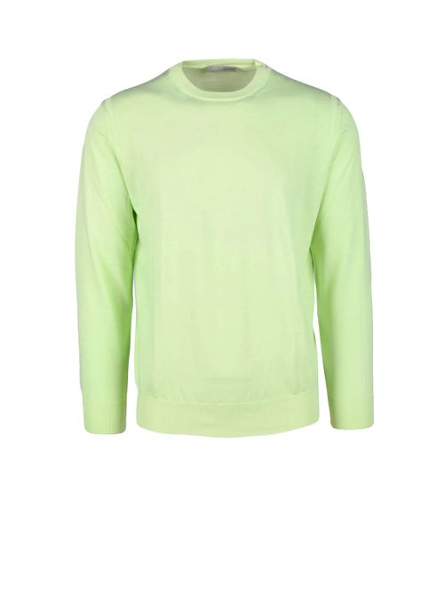 Cotton Pullover with Classic Crew Neckline in Green Shock