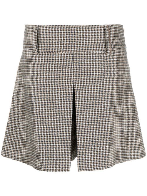 Houndstooth-pattern linen-blend skort - Neutrals