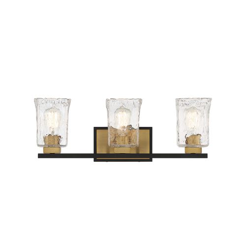 Sidney 3-Light Bathroom Vanity Light in Matte Black with Warm Brass Accent