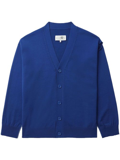 Cut-out fine-knit cardigan - Blue
