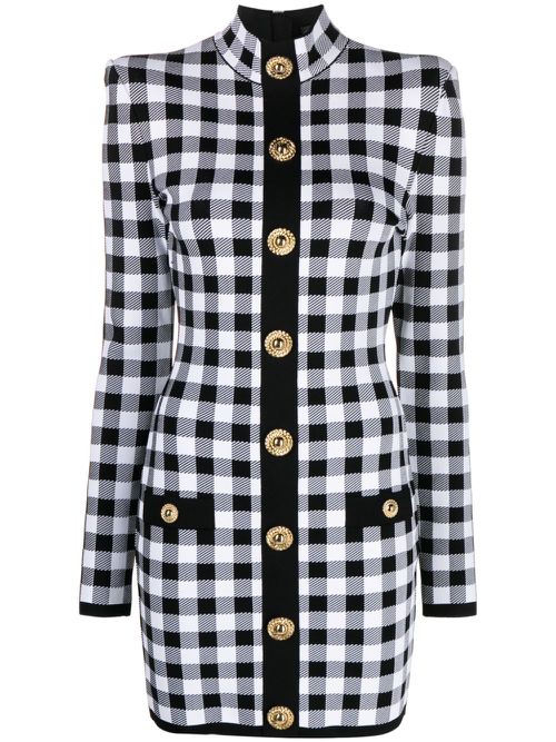 Gingham-check knitted minidress - Black