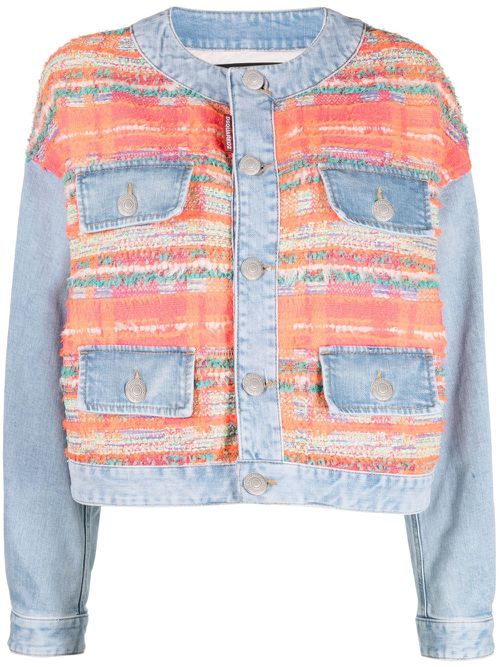 Panelled button-front denim jacket - Orange