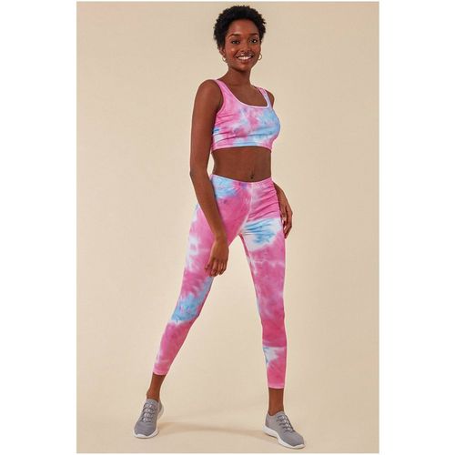 Cosmochic Tie-dye Crop Top With Leggings Set - Pinkblue