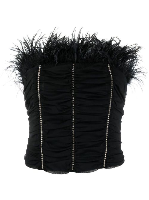 Crystal-embellished feather-detail top - Black