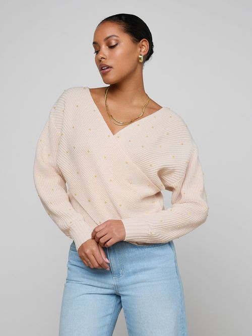 Antonella Crossover Sweater In Soft Blush/gold