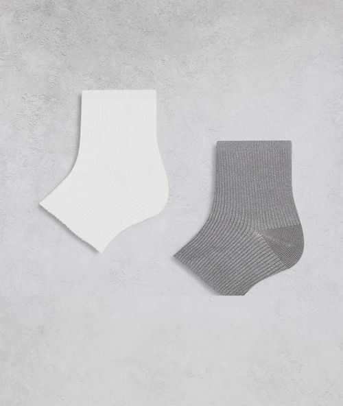 Mango ribbed open ankle socks in white and gray