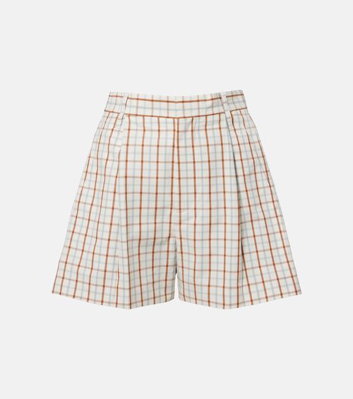 Checked pleated cotton shorts