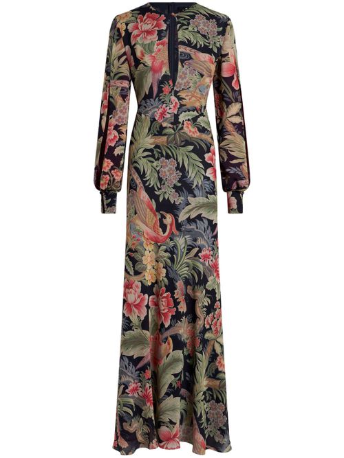Floral-print silk maxi dress - Black