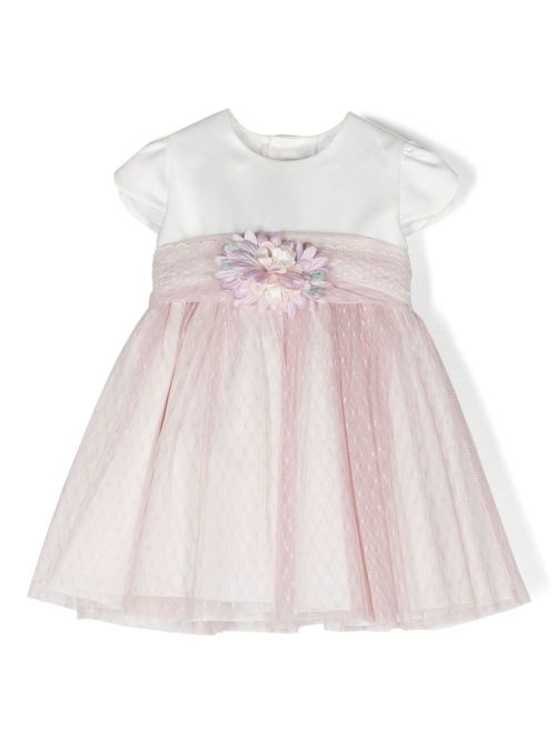 Floral-appliqué belted dress - Pink