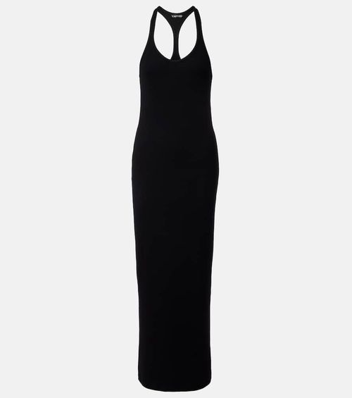 Ribbed-knit halterneck jersey maxi dress