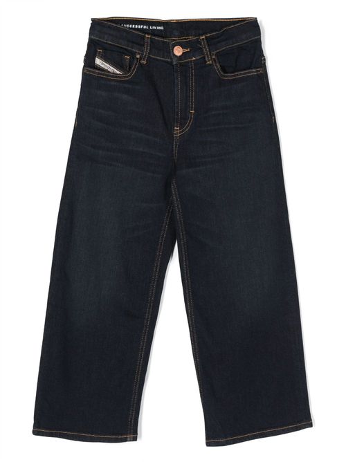 Embroidered-letter mid-rise jeans - Blue