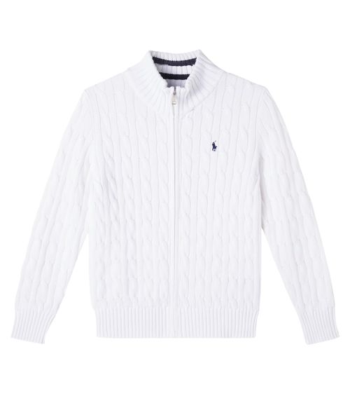 Cable-knit cotton zip-up sweater
