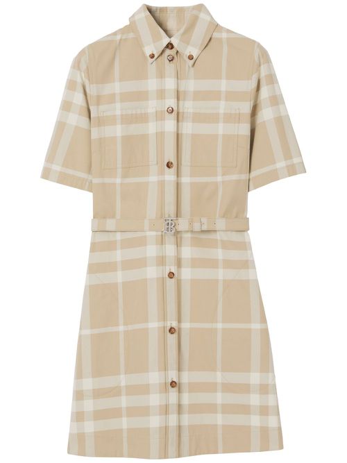 Signature check-print cotton shirt dress - Neutrals