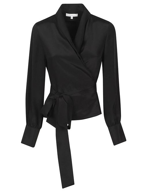 Black Crepe Silk Wrap Blouse