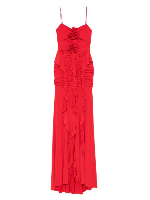 NISSA floral-appliqué ruffled maxi dress - Red