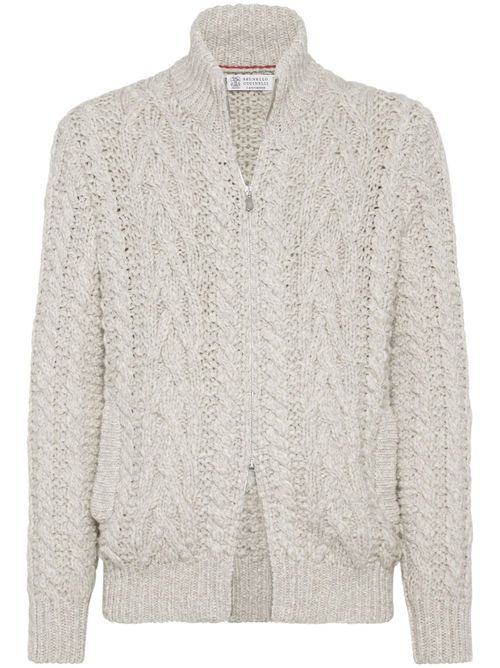 Cable-knit zip-up cardigan - Neutrals