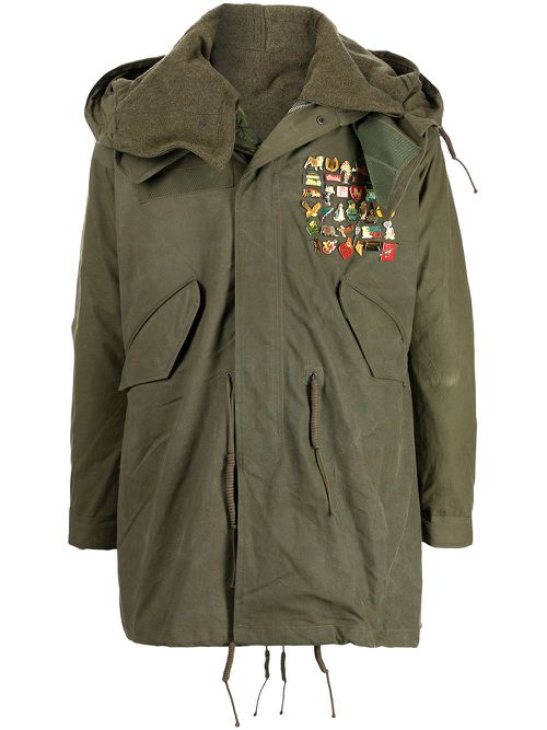 Pin-embellished fishtail parka - Green