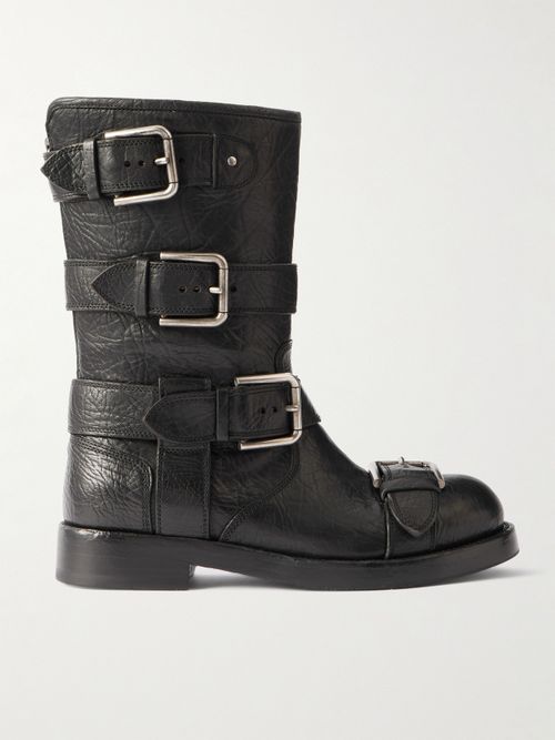 Bernini Buckled Crinkled-leather Boots - Black
