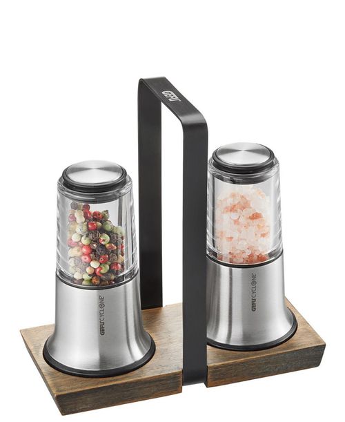 Stainless Steel With Ceramic Grinder Satin Finish Small Salt and Pepper Mill Set - Silver