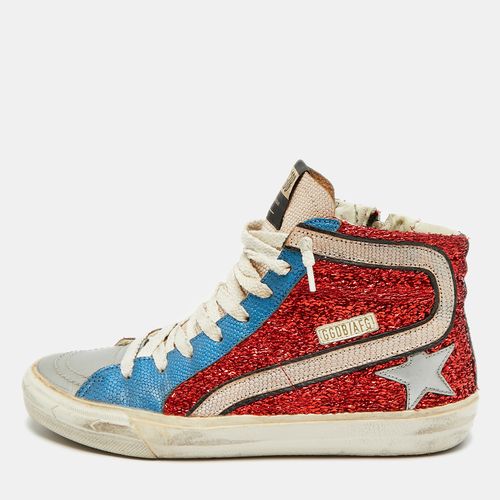 Golden Goose Slide 36 Multicolor Grain Leather and Lurex Fabric High Top Sneaker