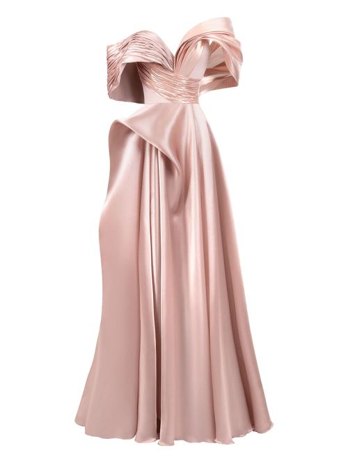 Pleated off-shoulder evening gown - Pink