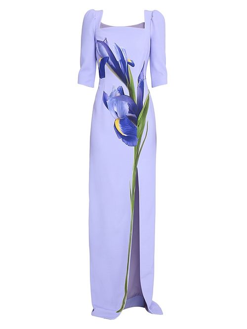 Women's Iris Print Crepe Column Gown - Iris Multi