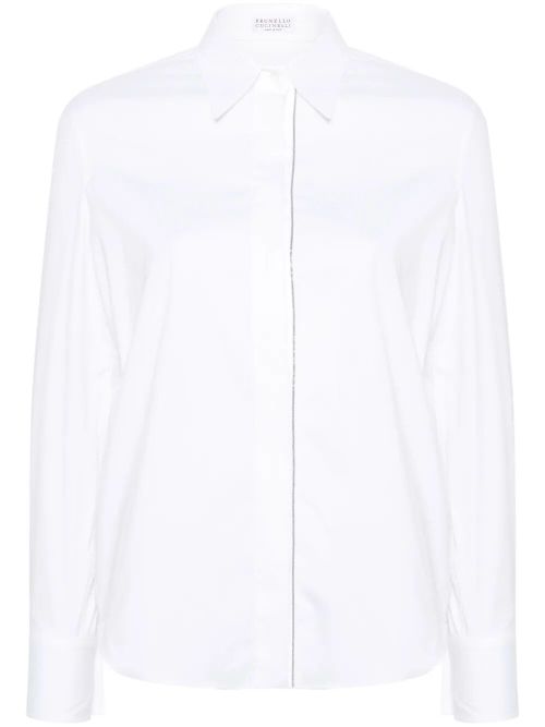 Stretch Cotton Poplin Shirt With Shiny Trim