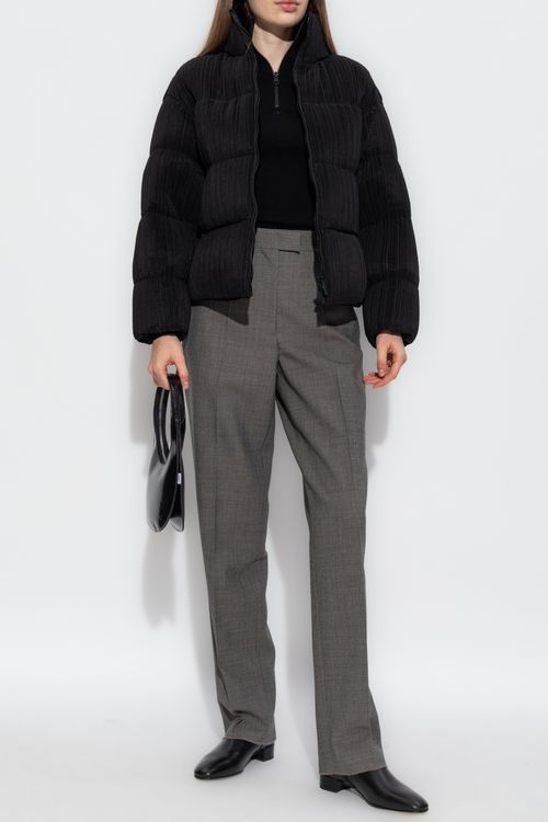 Pleated Jacket With Stand-up Collar, Women's, Black