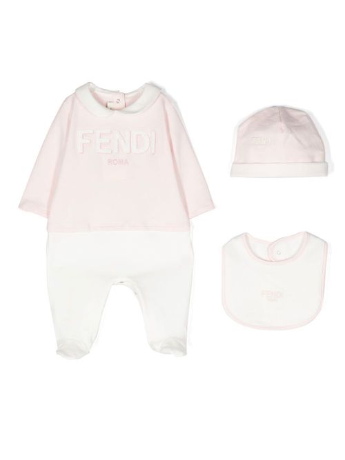 Embroidered-logo babygrow set - Pink
